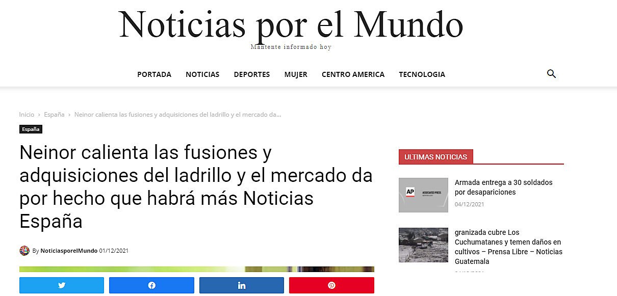 Neinor calienta las fusiones y adquisiciones del ladrillo y el mercado da por hecho que habr ms Noticias Espaa